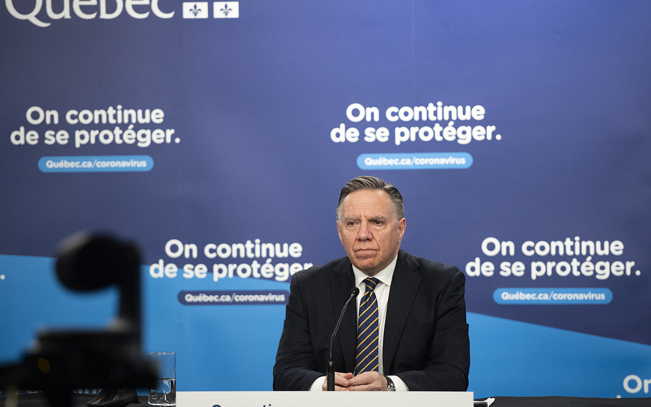 Le premier ministre du Québec François Legault lors d'un point de presse sur l'état de la pandémie de COVID-19.