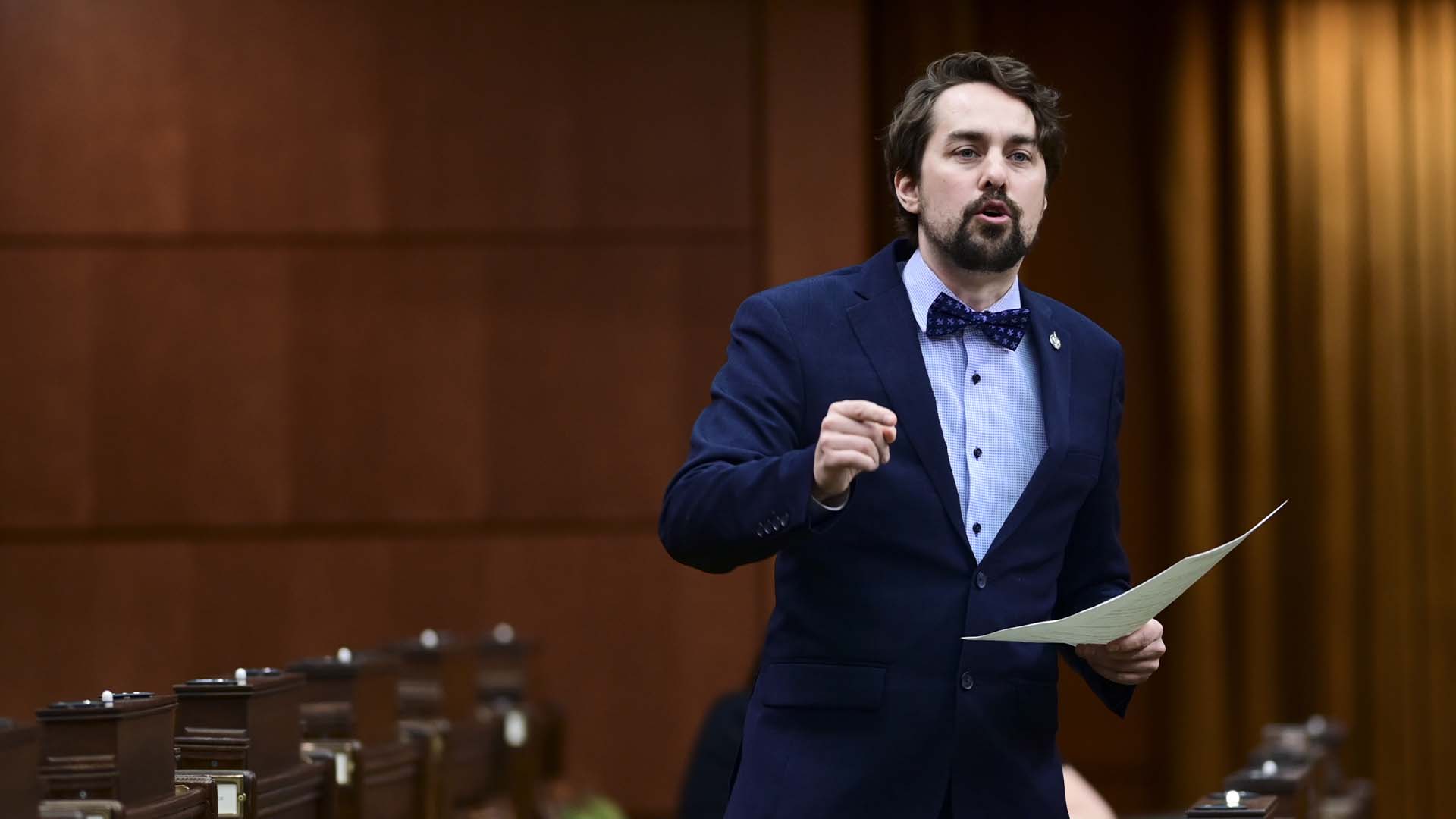 Le député du Bloc québécois Sébastien Lemire à la Chambre des communes sur la Colline du Parlement à Ottawa le vendredi 12 mars 2021. 