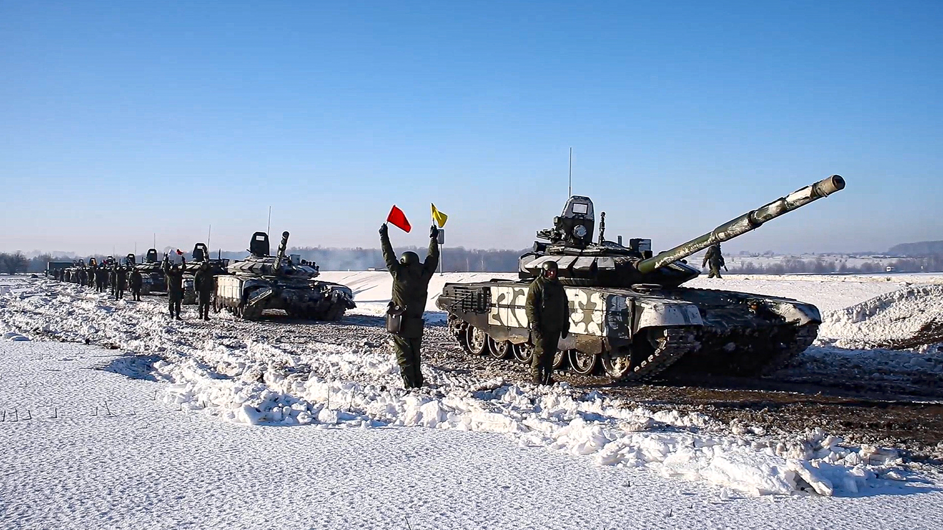 Des chars d’assaut de l’armée russe lors d’exercices militaires en Russie.
