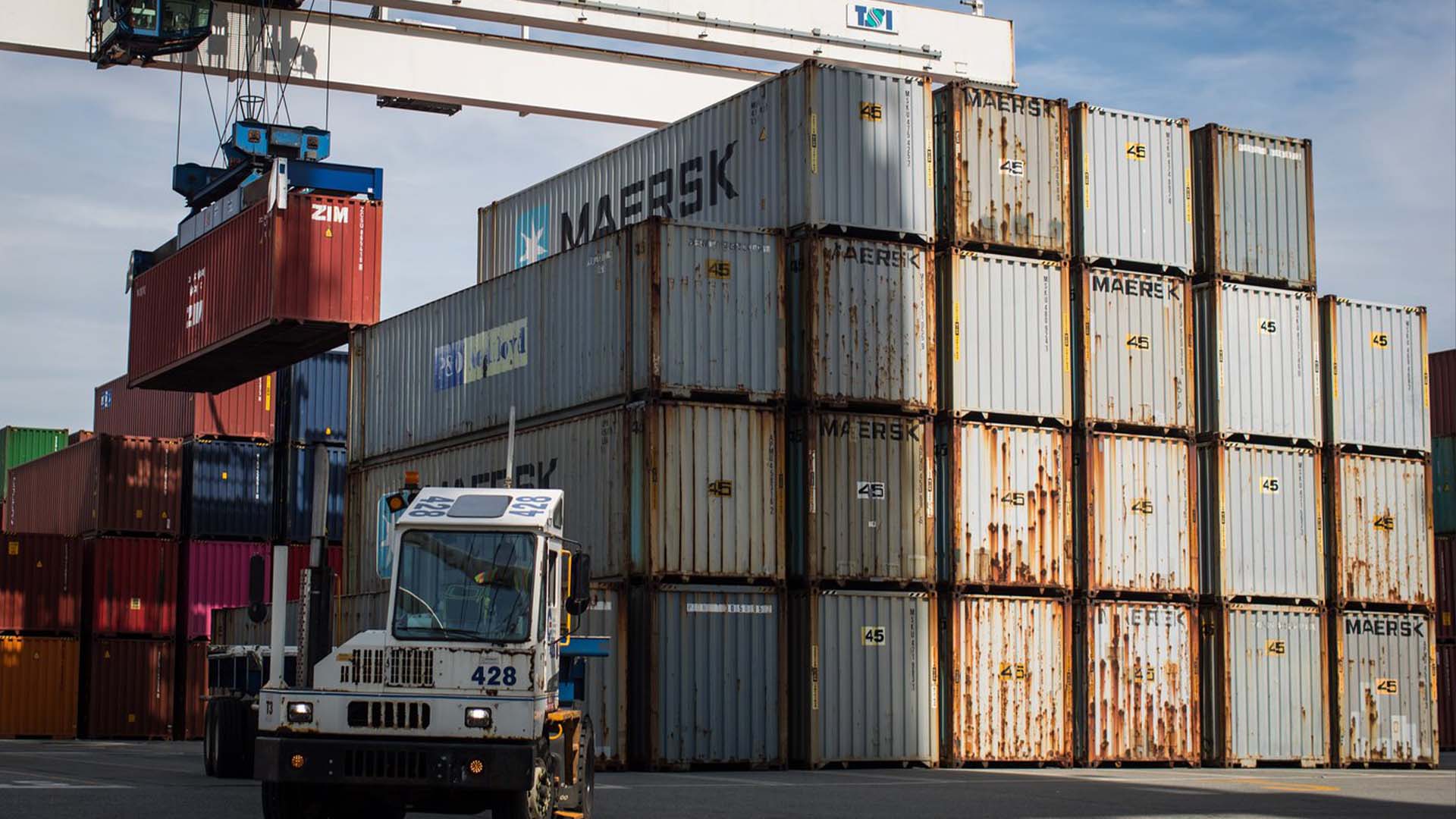 Certains des 69 conteneurs de déchets canadiens qui ont été renvoyés au Canada depuis les Philippines en 2019 sont empilés à Global Container Terminals après avoir été déchargés du porte-conteneurs Anna Maersk, à Delta, en Colombie-Britannique, le 29 juin 2019.