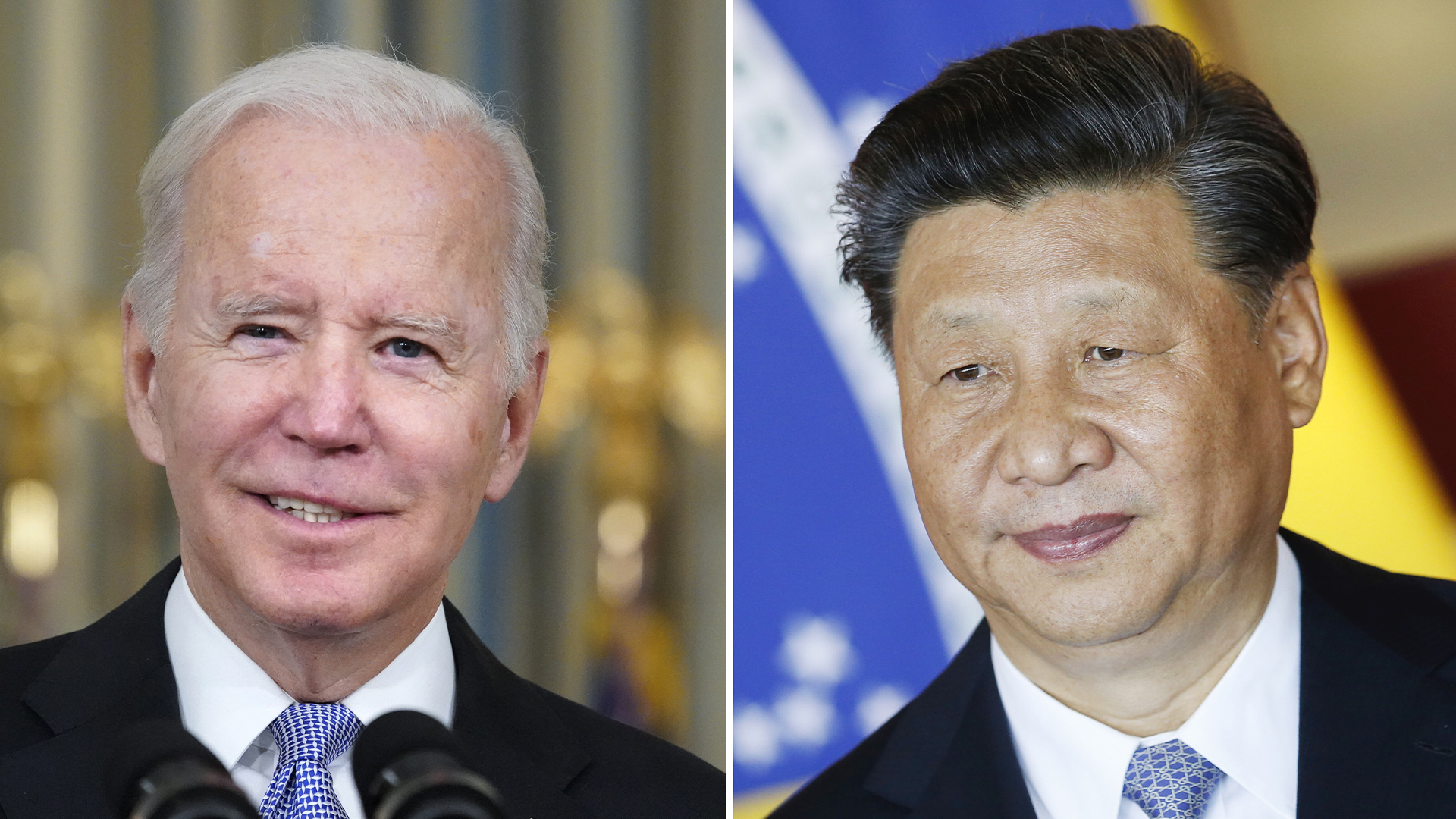 Photos des présidents Joe Biden et Xi Jinping. 