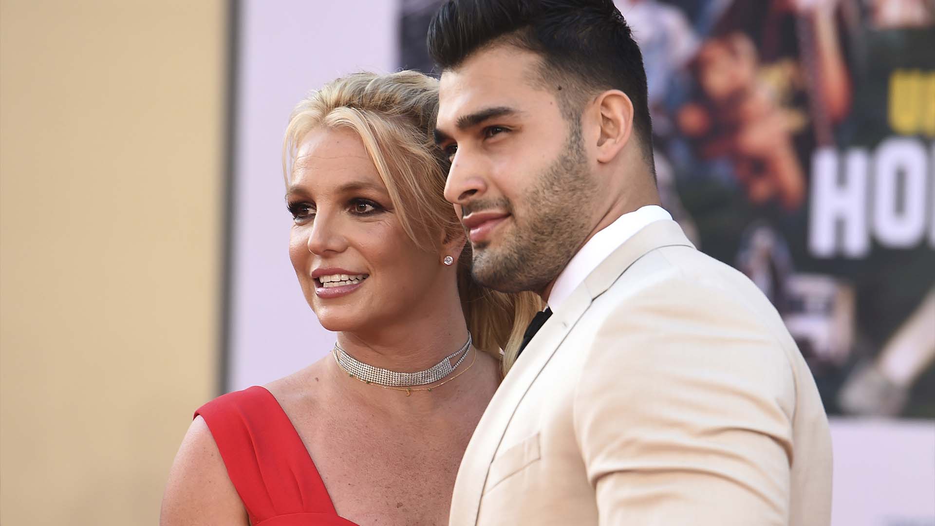 Britney Spears et Sam Asghari arrivent à la première à Los Angeles de "Once Upon a Time in Hollywood", au TCL Chinese Theatre, le lundi 22 juillet 2019.