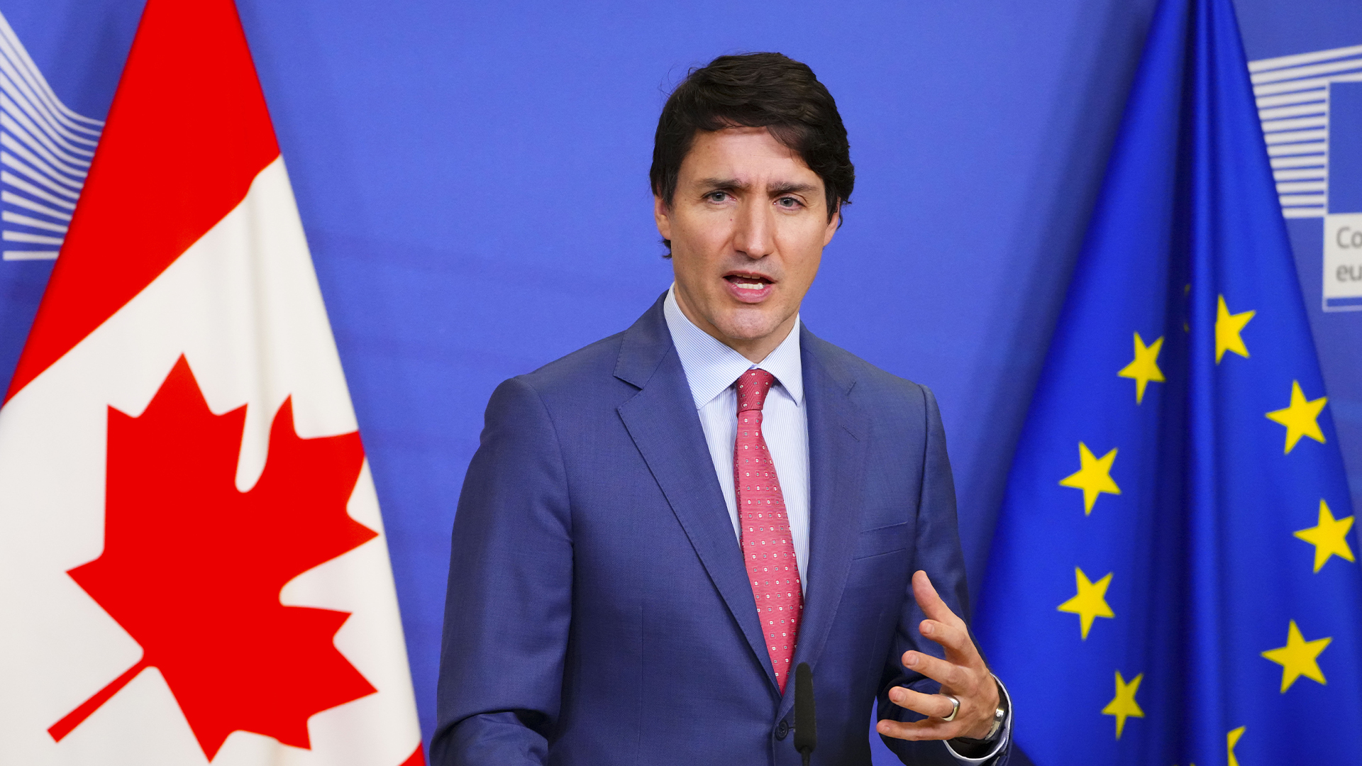 Le premier ministre du Canada, Justin Trudeau, s'adresse 