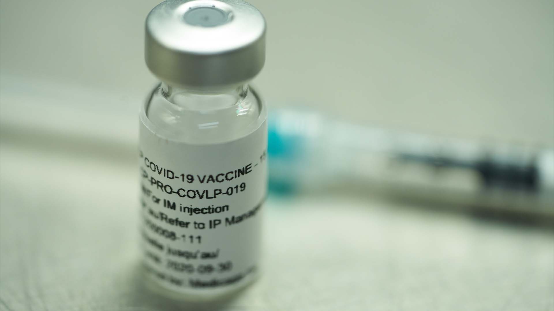 Un flacon d'un vaccin candidat contre la COVID-19 d'origine végétale, développé par Medicago, est présenté à Québec le lundi 13 juillet 2020 dans le cadre des essais cliniques de phase 1 de l'entreprise