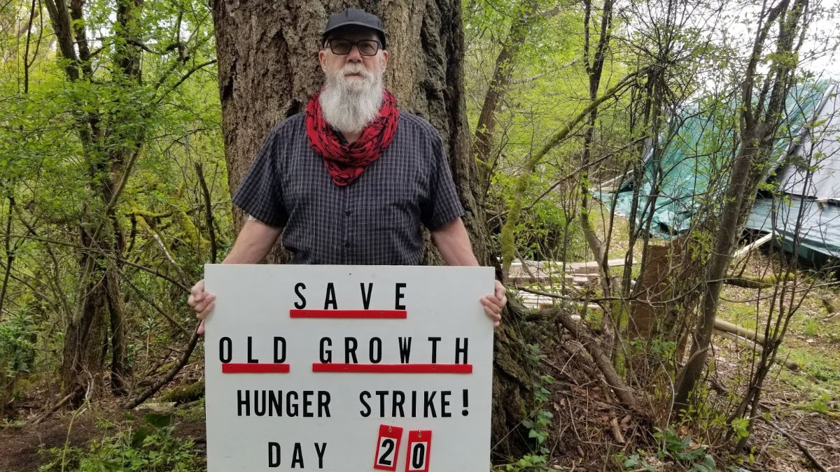 Howard Breen fait la grève de la faim de puis plus de 20 jours pour sauver les forêts primaires de la Colombie-Britannique.