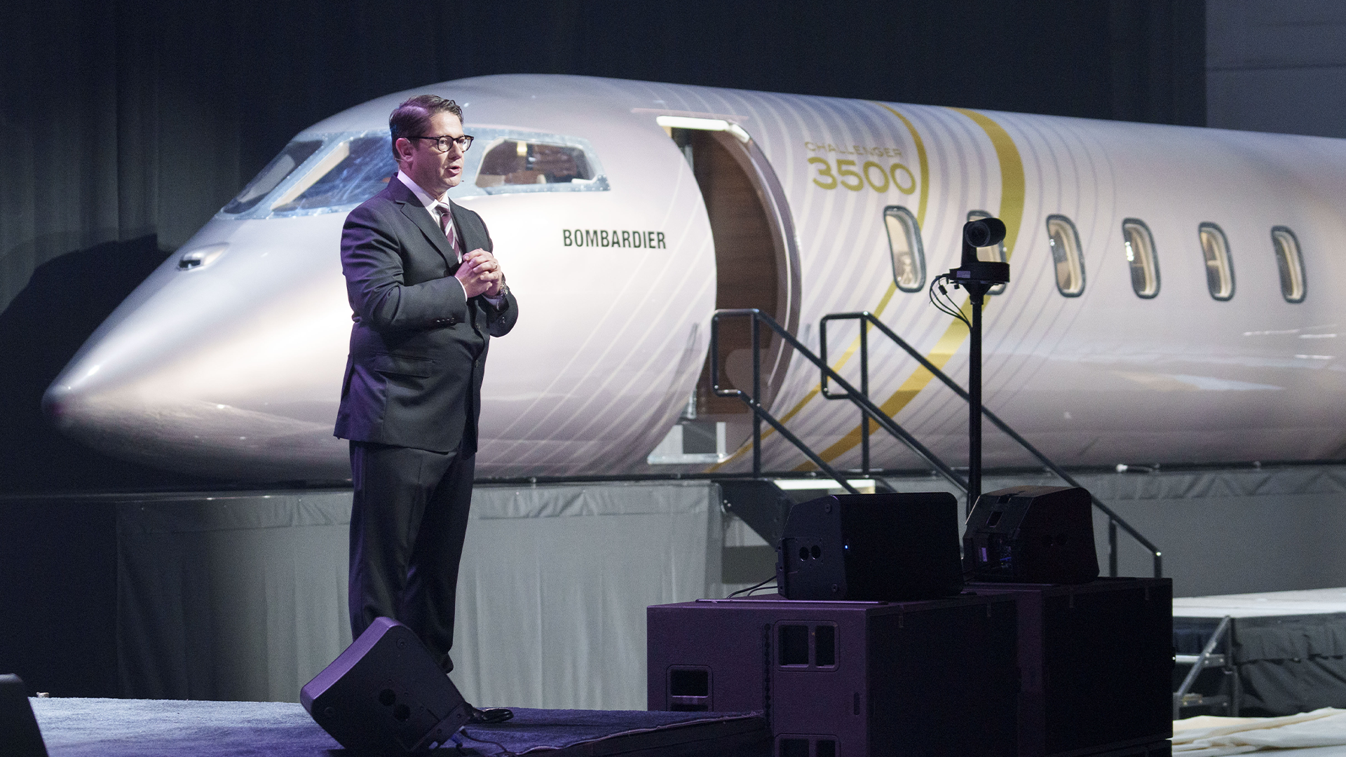 Le président et chef de la direction de Bombardier, Éric Martel, lors d'une présentation en septembre 2021.