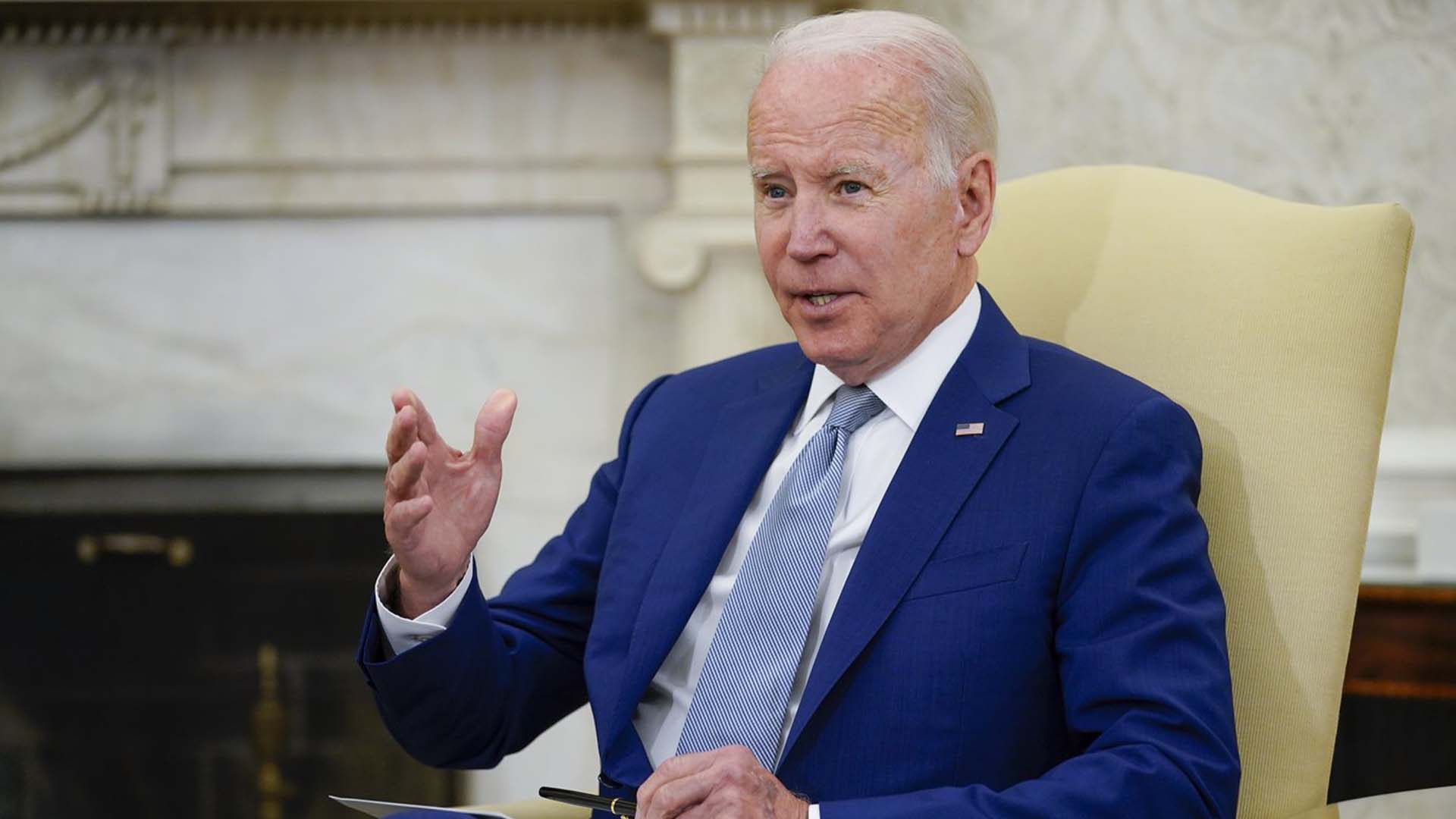Le président Joe Biden s'exprime dans le bureau ovale de la Maison Blanche, mardi 31 mai 2022, à Washington.