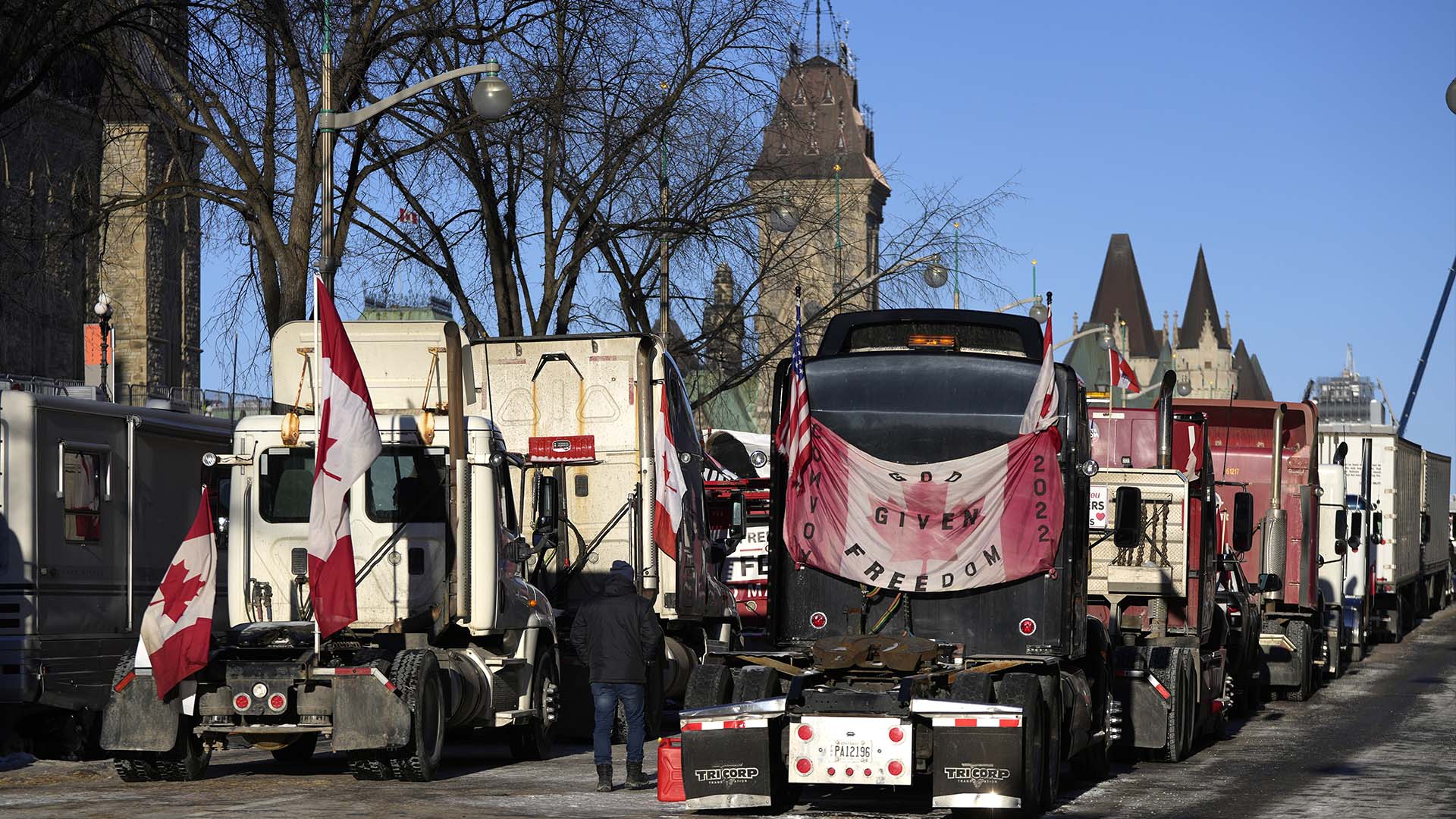 Des manifestants du «convoi de la liberté» ont bloqué le parlement à Ottawa en février 2022. 