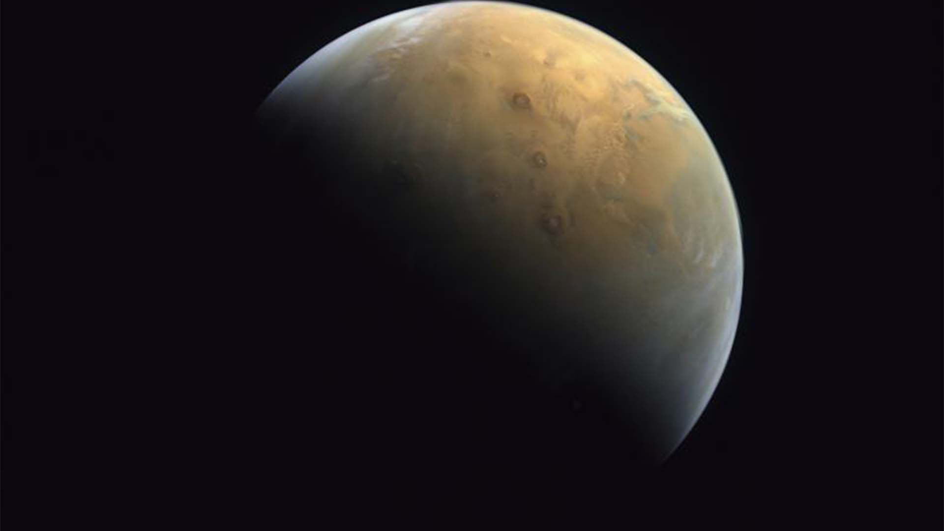 Cette image capturée par la sonde «Amal» («Hope») des Émirats arabes unis montre la planète Mars le 10 février 2021.