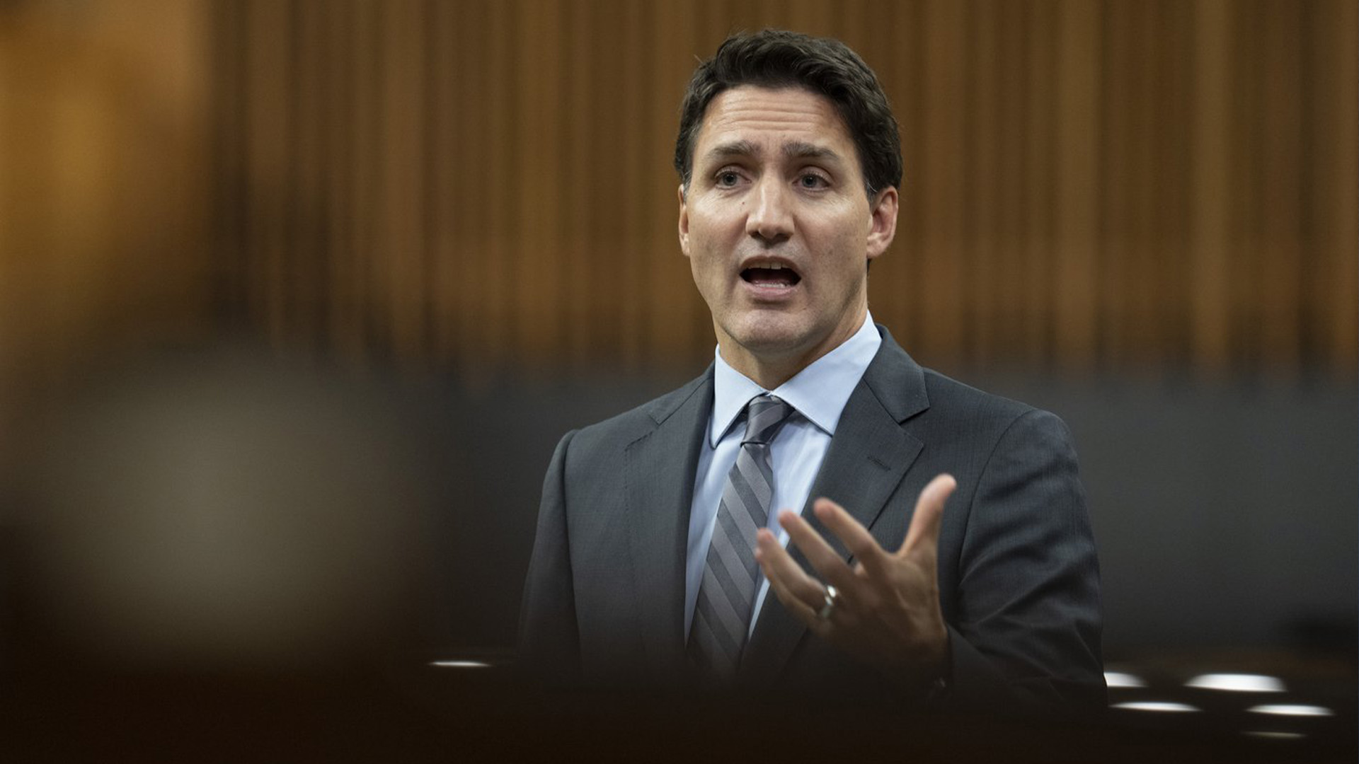 Le premier ministre Justin Trudeau se lève pendant la période des questions, à Ottawa, le mercredi 26 octobre 2022. Trudeau doit s'adresser à un groupe national qui représente les Ukrainiens canadiens aujourd'hui à Winnipeg.