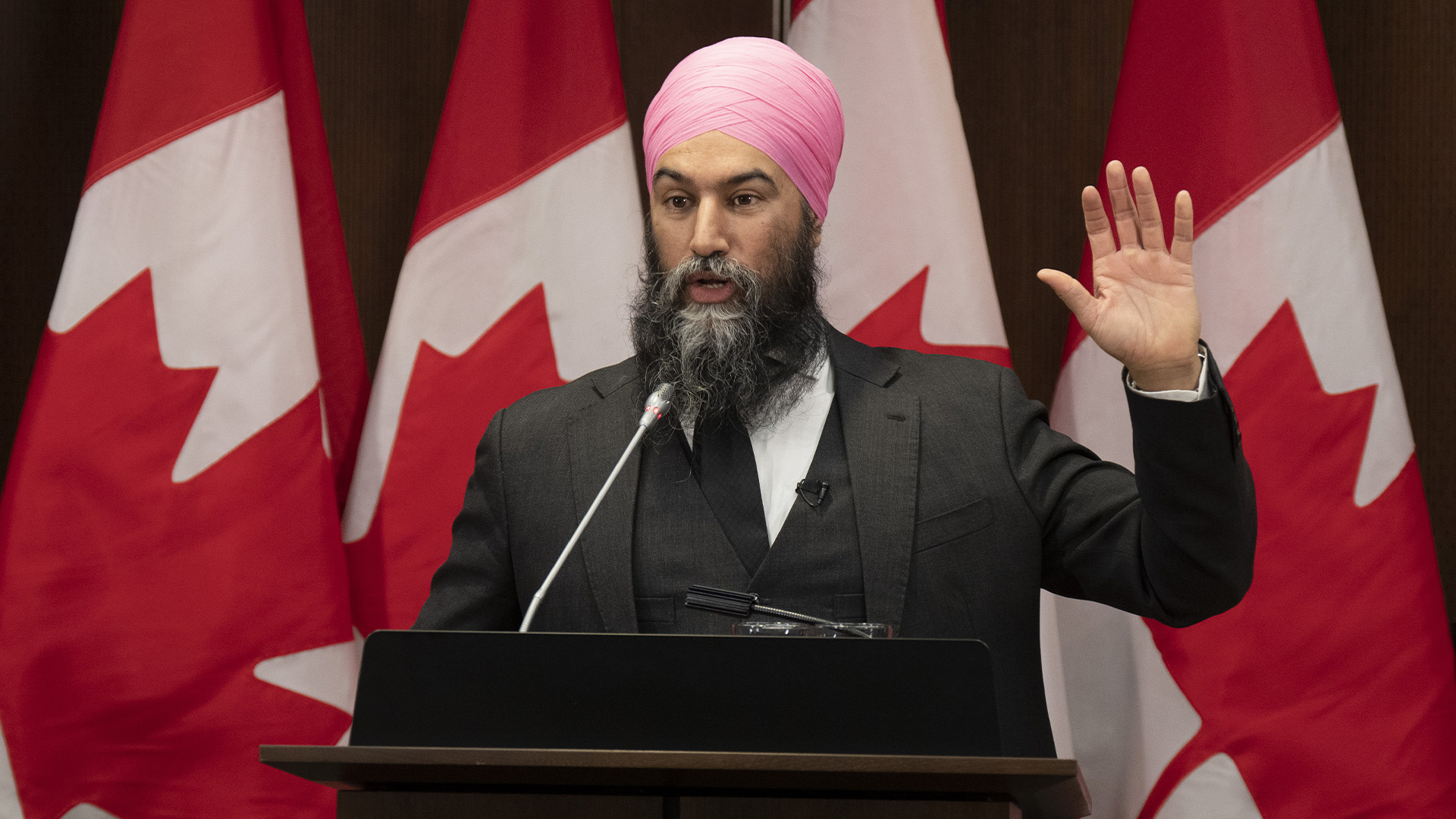 Le chef du Nouveau Parti démocratique, Jagmeet Singh, prononce un discours lors d'une retraite de trois jours du caucus, à Ottawa, le mercredi 18 janvier 2023.
