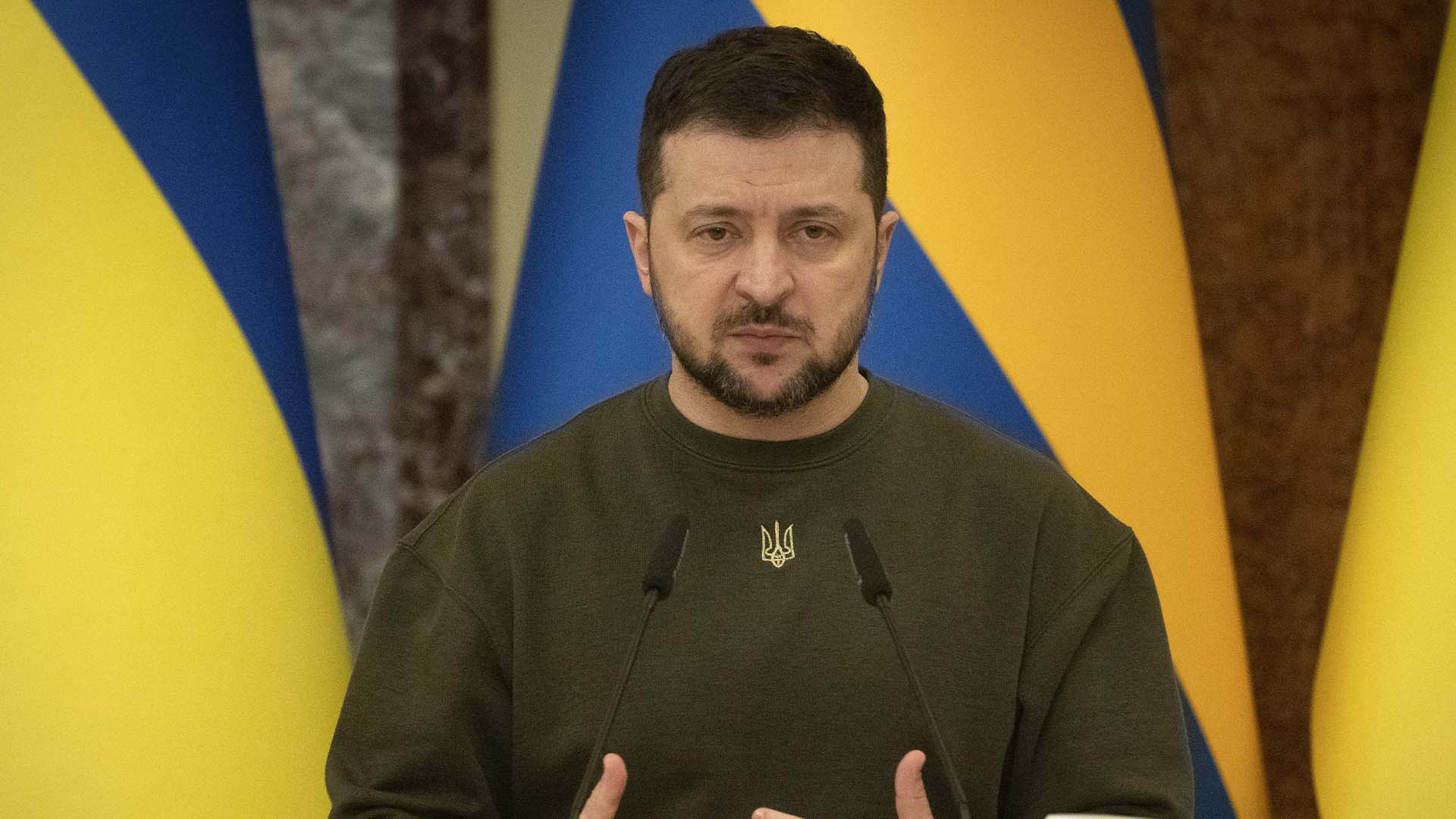 Vladimir Zelensky, le président de l'Ukraine, lors d'un discours à Londres le 8 février 2023.