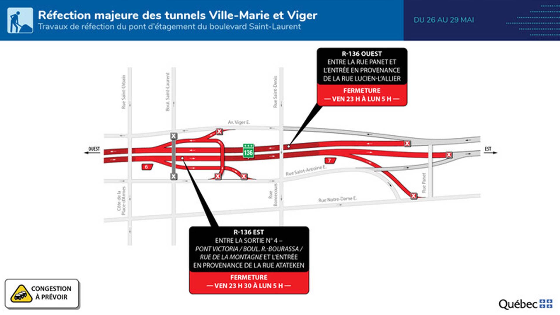  Route 136 Ville-Marie secteur ouest - Fermeture complète - Fin de semaine du 26 mai 2023