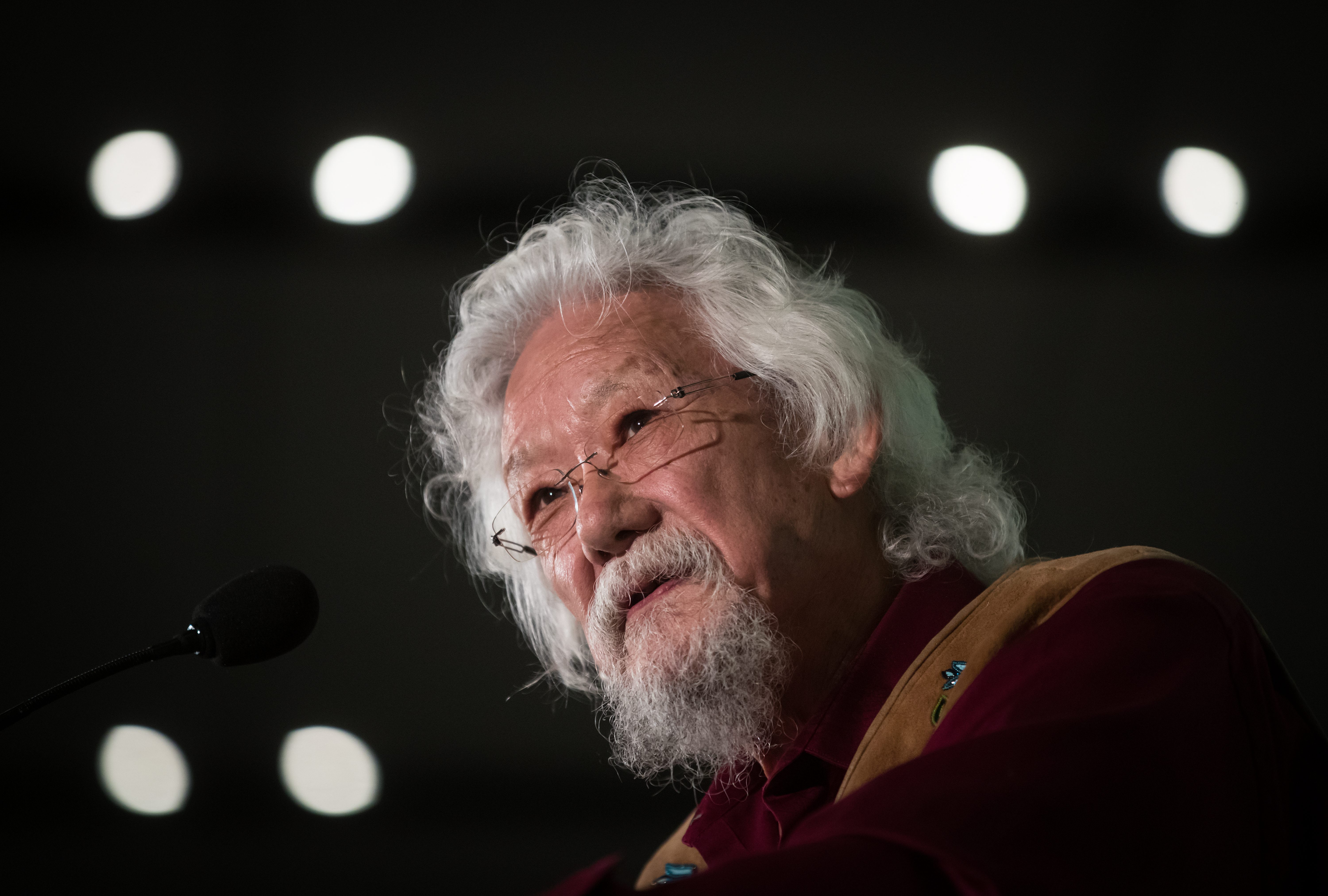 Environmental activist David Suzuki speaks during a rally for Green Party Leader Elizabeth May and party candidates, in Vancouver, Saturday, Oct. 19, 2019. THE CANADIAN PRESS/Darryl Dyck