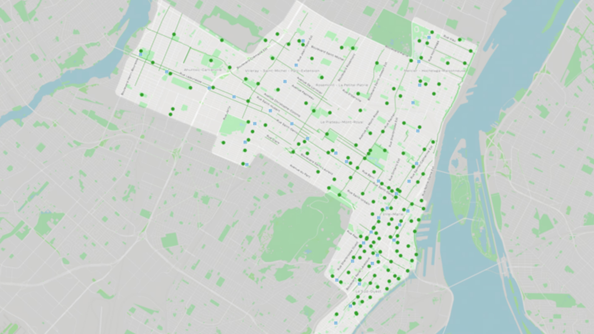 Le projet pilote de vélo d'hiver de BIXI couvre 100 km carrés et sept arrondissements de Montréal. 