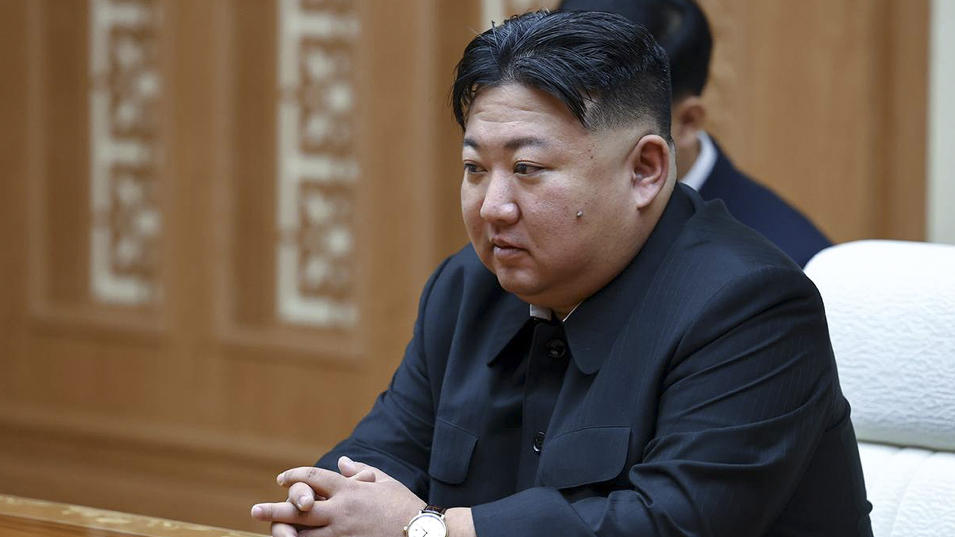 le dirigeant coréen Kim Jong Un  lors de leur réunion à Pyongyang, en Corée du Nord, le jeudi 19 octobre 2023. 