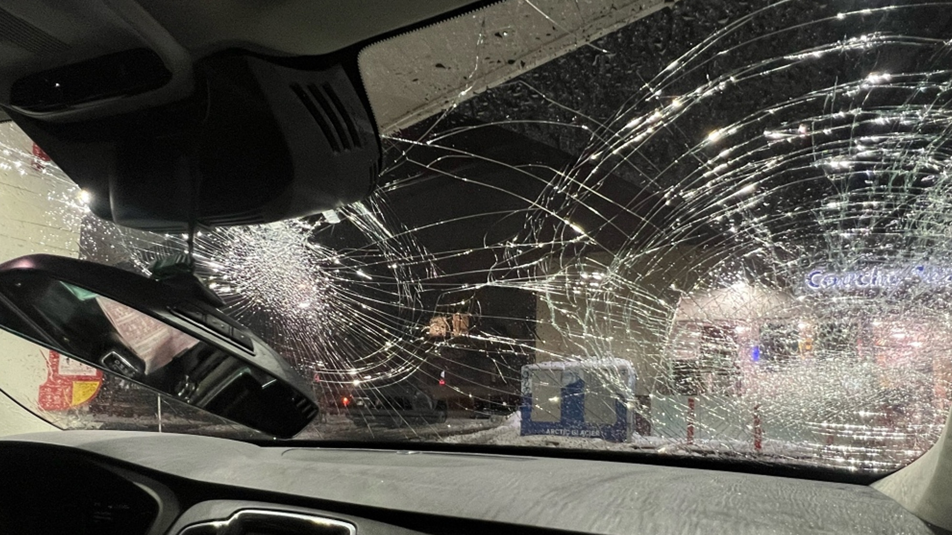 “Are we dead?”: Part of the road hits their windshield
