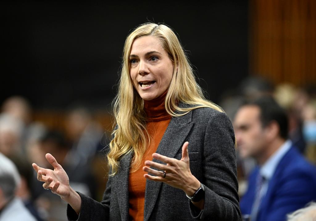 Minister of Sport Pascale St-Onge rises during Question Period in the House of Commons on Parliament Hill in Ottawa, Thursday, Dec. 8, 2022.&nbsp;The federal government is committing $2.4 million in crisis funding towards athletes' mental health. THE CANADIAN PRESS/Justin Tang