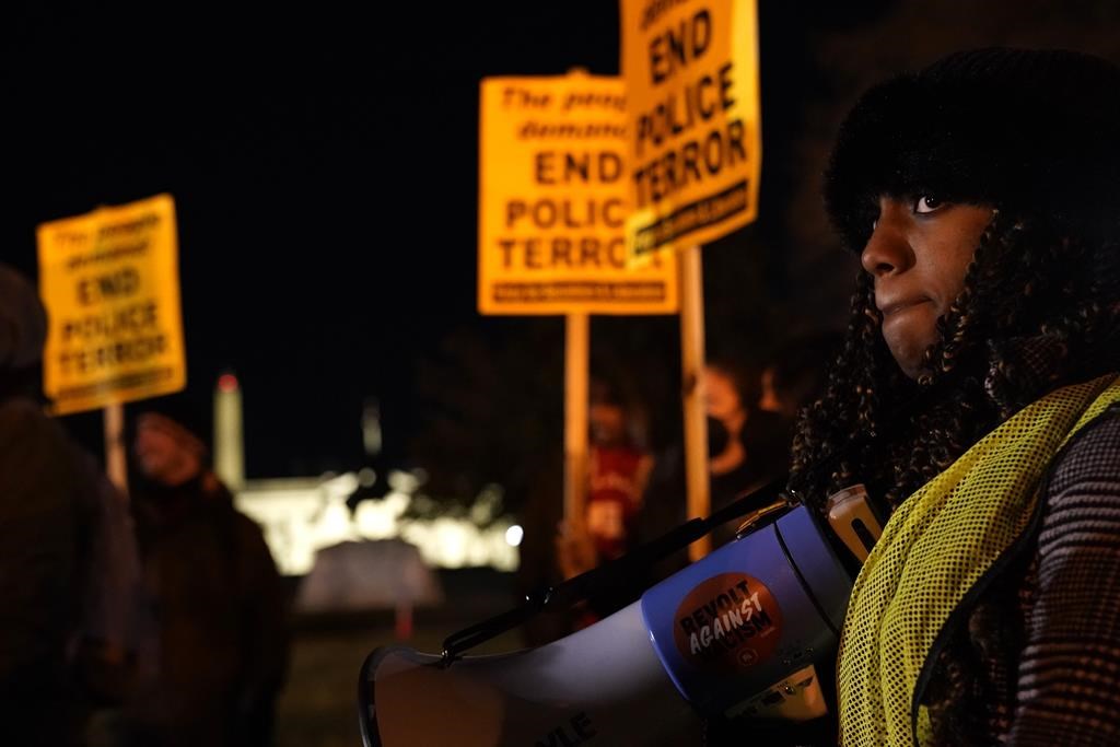 Kelsey Coleman, 21, of Prince George's County, Md., demonstrates outside the White House, Friday, Jan. 27, 2023, in Washington, over the death of Tyre Nichols, who died after being beaten by Memphis police officers on Jan. 7. (AP Photo/Jacquelyn Martin)