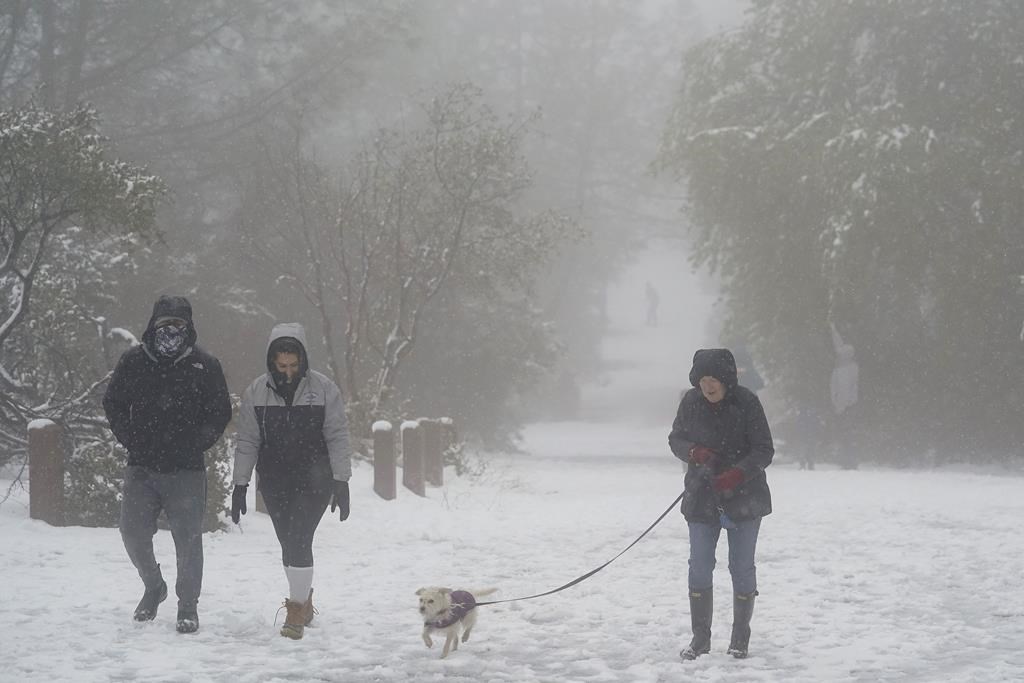People visit Mount Diablo State Park in Walnut Creek, Calif., Monday, Feb. 27, 2023. In California, the National Weather Service said a series of winter storm systems will continue moving into the state through Wednesday after residents got a brief break from severe weather Sunday. (AP Photo/Godofredo A. Vásquez)