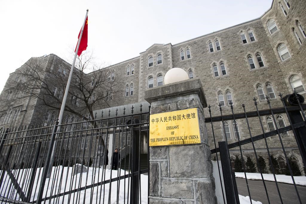 The embassy of the People's Republic of China in Ottawa is shown on Thursday, Jan. 17, 2019. China’s embassy in Ottawa is denying reports of attempted election interference in Canada, saying the claims are “baseless and defamatory.” THE CANADIAN PRESS/Sean Kilpatrick