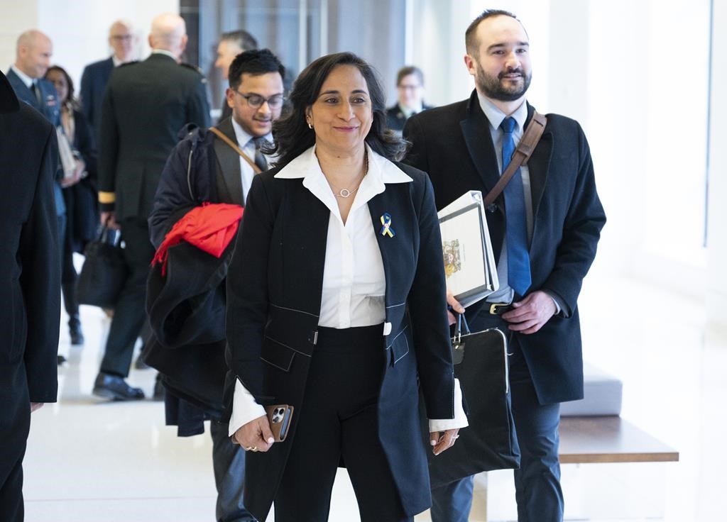 Minister of National Defence Anita Anand arrives to appear as a witness at the Standing Committee on National Defence, regarding the surveillance balloon from the People's Republic of China, in Ottawa, on Tuesday, March 7, 2023. THE CANADIAN PRESS/Justin Tang