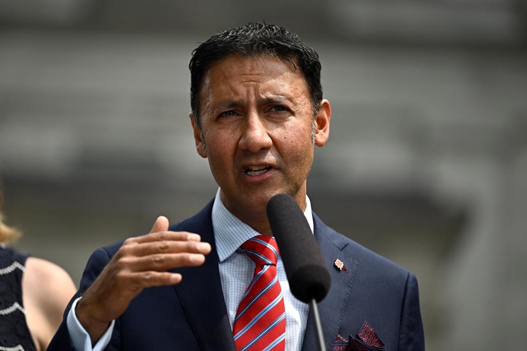 Minister of Justice and Attorney General of Canada Arif Virani speaks during a media availability after a cabinet swearing-in ceremony at Rideau Hall in Ottawa, on Wednesday, July 26, 2023. THE CANADIAN PRESS/Justin Tang