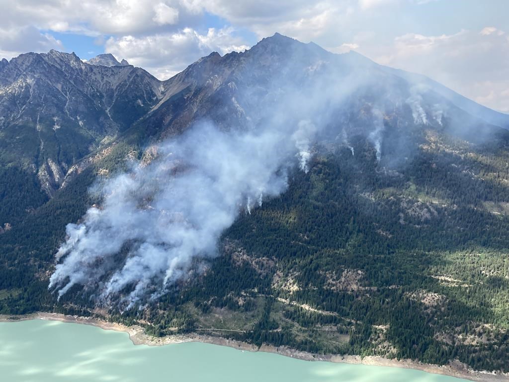 The Downton Lake wildfire northwest of Whistler, B.C., burns in this recent handout photo. THE CANADIAN PRESS/HO, BC Wildfire Service *MANDATORY CREDIT*
