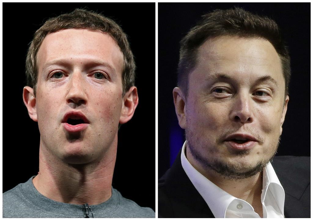 FILE - This combo of file images shows Facebook CEO Mark Zuckerberg, left, and Tesla and SpaceX CEO Elon Musk. Elon Musk says his potential in-person fight with Mark Zuckerberg would be streamed on his social media site X, formerly known as Twitter. “Zuck v Musk fight will be live-streamed on X,” Musk wrote in a post Sunday Aug. 6, 2023, on the platform. “All proceeds will go to charity for veterans.” (AP Photo/Manu Fernandez, Stephan Savoia, File)