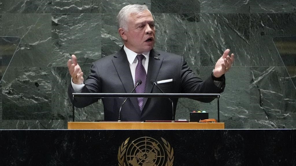 Le roi Abdallah II de Jordanie s'adresse à la 78e session de l'Assemblée générale des Nations Unies, le 19 septembre 2023.