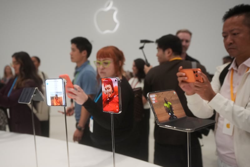 The iPhone Duo is displayed at the Apple campus in Cupertino, Calif., on Sept. 9, 2026. (Jeff Chiu / AP Photo)