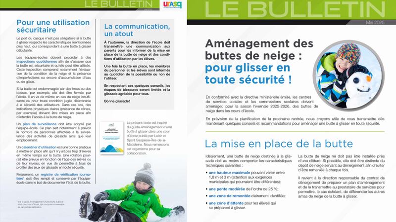 Recommandations de l'URASQ sur les buttes de neige dans les cours d'école, mai 2025.