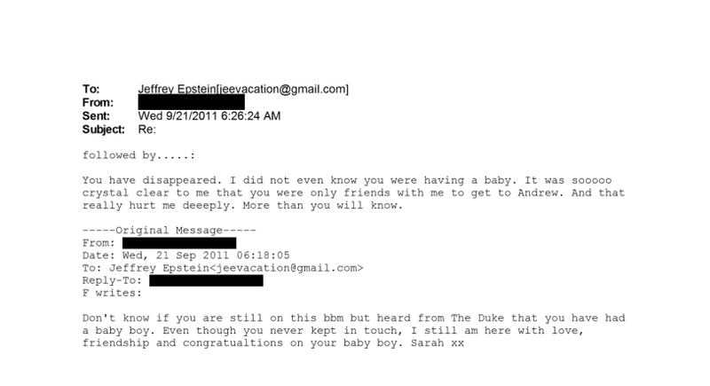 Une communication entre une personne semblant être Sarah Ferguson qu'a partagée Jeffrey Epstein