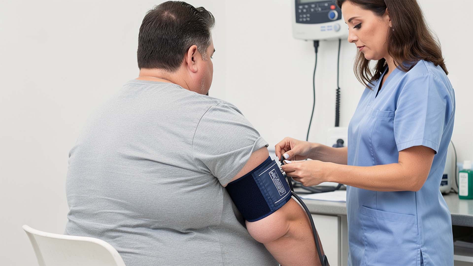 Un patient vivant avec l'obésité passe un examen médical dans une clinique.