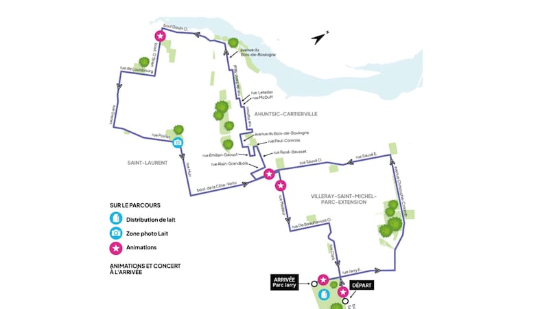 Image du parcours du Tour la Nuit 2026 tirée du site Web de Vélo Québec. L'événement du 29 mai 2026 a dû être annulé en raison de la météo et de problèmes de sécurité.
