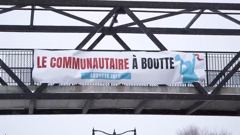 Manifestation dans le cadre du mouvement «Le communautaire à boutte», 23 mars 2026. Le communautaire est en grève jusqu'au 2 avril 2026.
