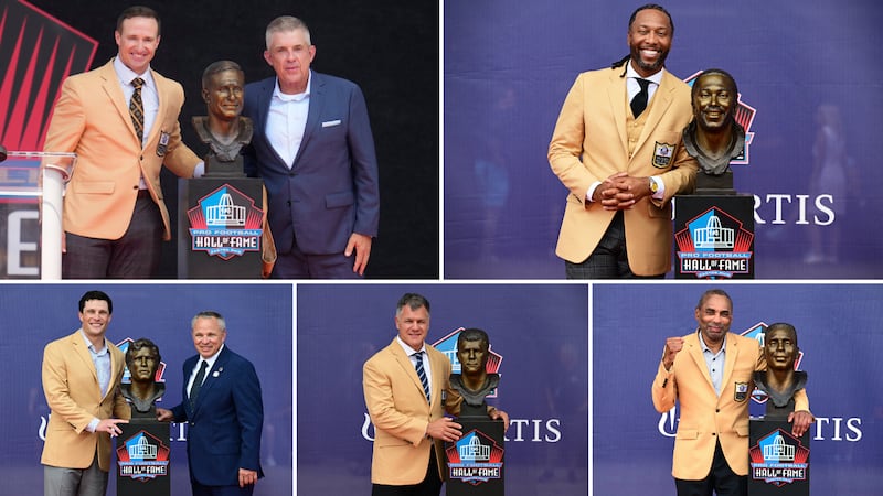 Drew Brees, Larry Fitzgerald, Luke Kuechly, Andam Vinatieri et Roger Craig.