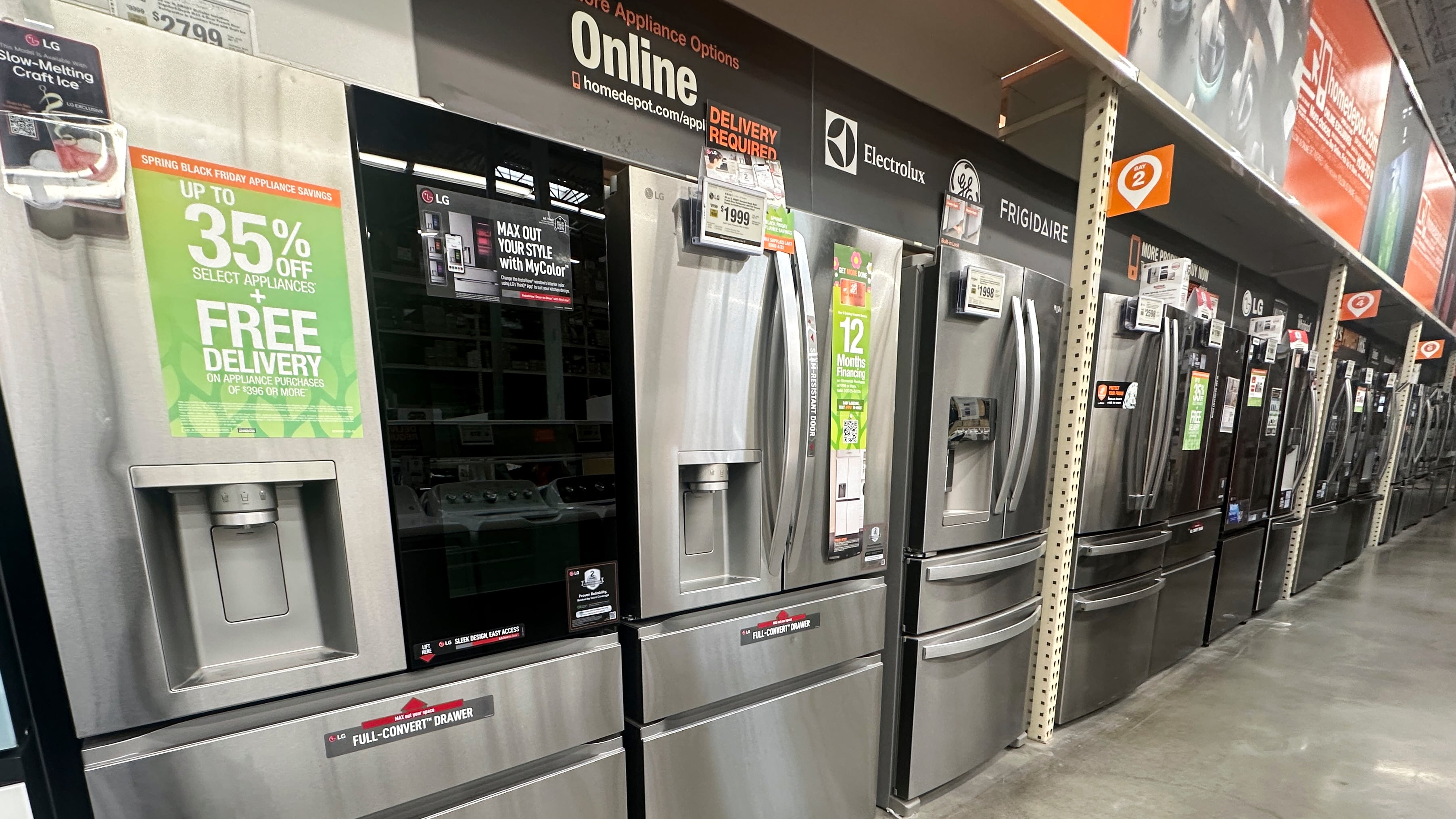 Refrigerators are displayed at a Home Depot store in Orlando, Fla., on April 17, 2025. (John Raoux / AP Photo)