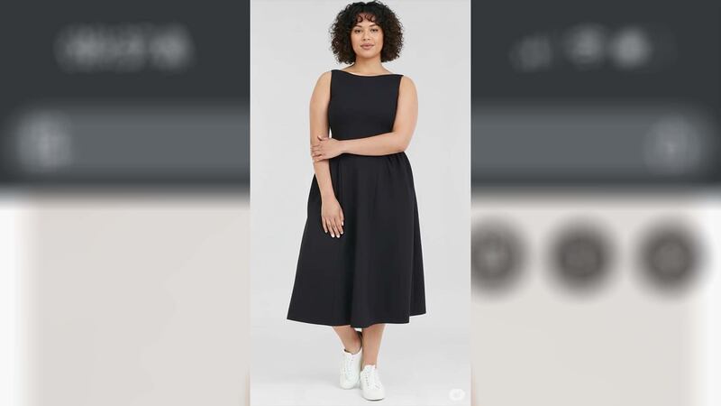 L'outil d'essayage virtuel de Google est désormais disponible en français au Canada, avril 2026. Un modèle de robe du site web de Dynamite est représenté sur un mannequin de Google.