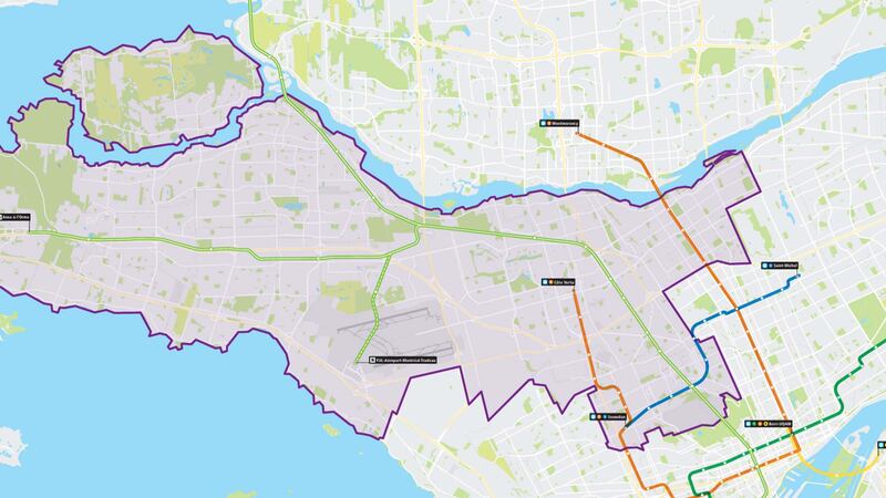 Carte montrant les lignes de bus modifiées de la STM dans le secteur Centre-Nord et l’Ouest de l’Île.
