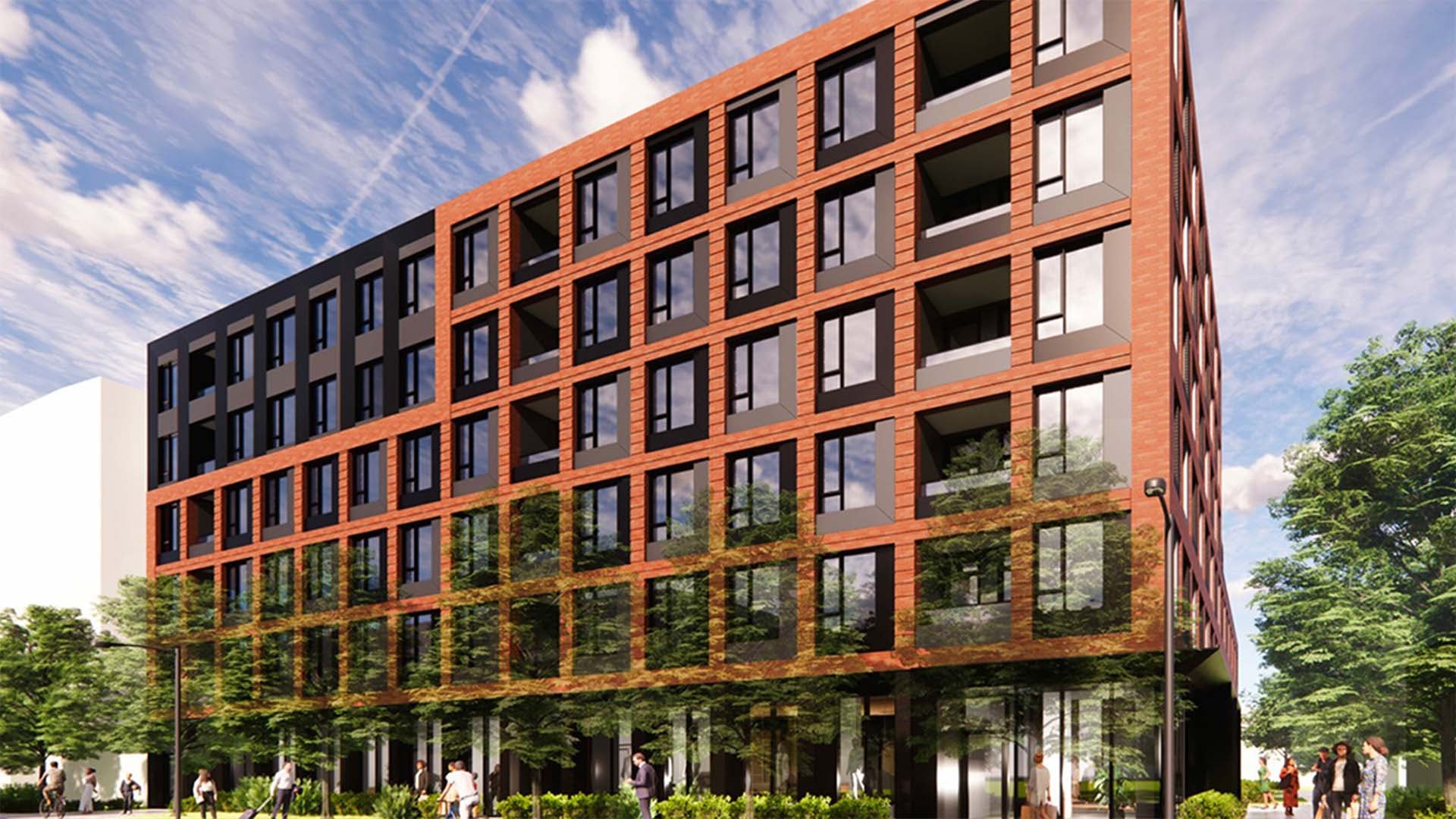 Dessin d'architecture de l'immeuble UTILE Saint-Patrick dans le quartier Pointe-Saint-Charles à Montréal.