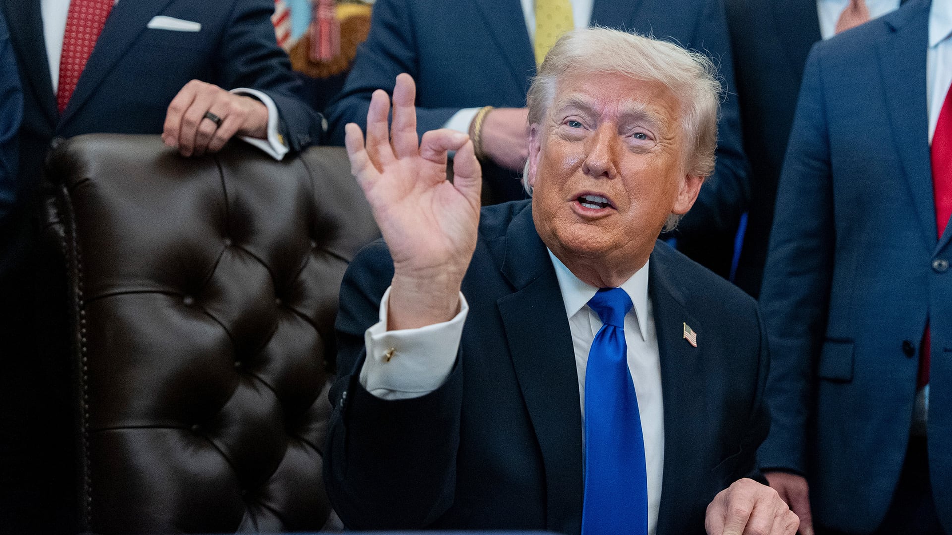 President Donald Trump speaks in the Oval Office of the White House, Thursday, April 30, 2026, in Washington. (AP Photo/Alex Brandon)